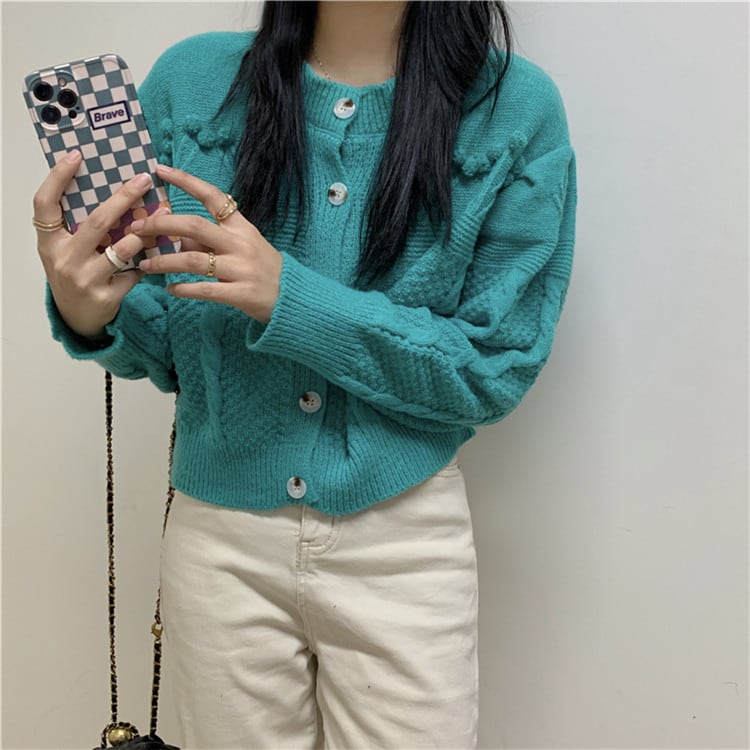 初秋も使える ニット セーター sweet系 短いスタイル 長袖 カーディガン コート トップス
