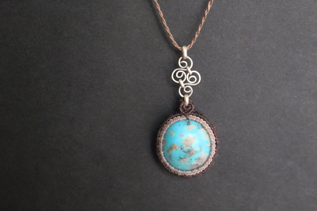 Turquoise silver925 wirework micro macrame pendant