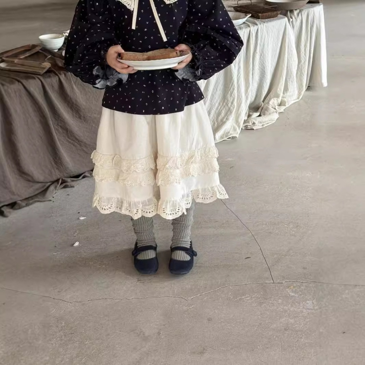 秋おしとやかレース切替えスカート