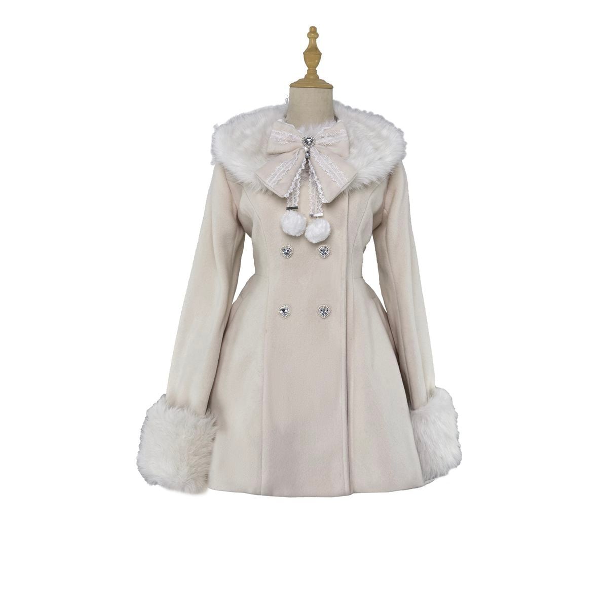 地雷系ダブルブレストファートリムコート | Maiden's Rêve