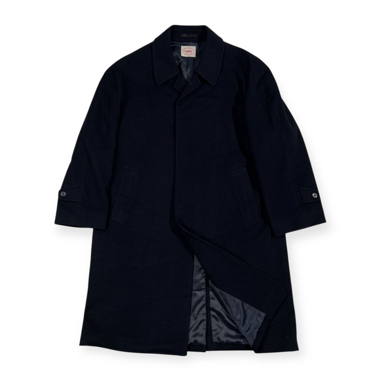 カシミヤ100% LIPIZZG 高級 カシミア 比翼 ステンカラーコート サイズ L /メンズ/ネイビー