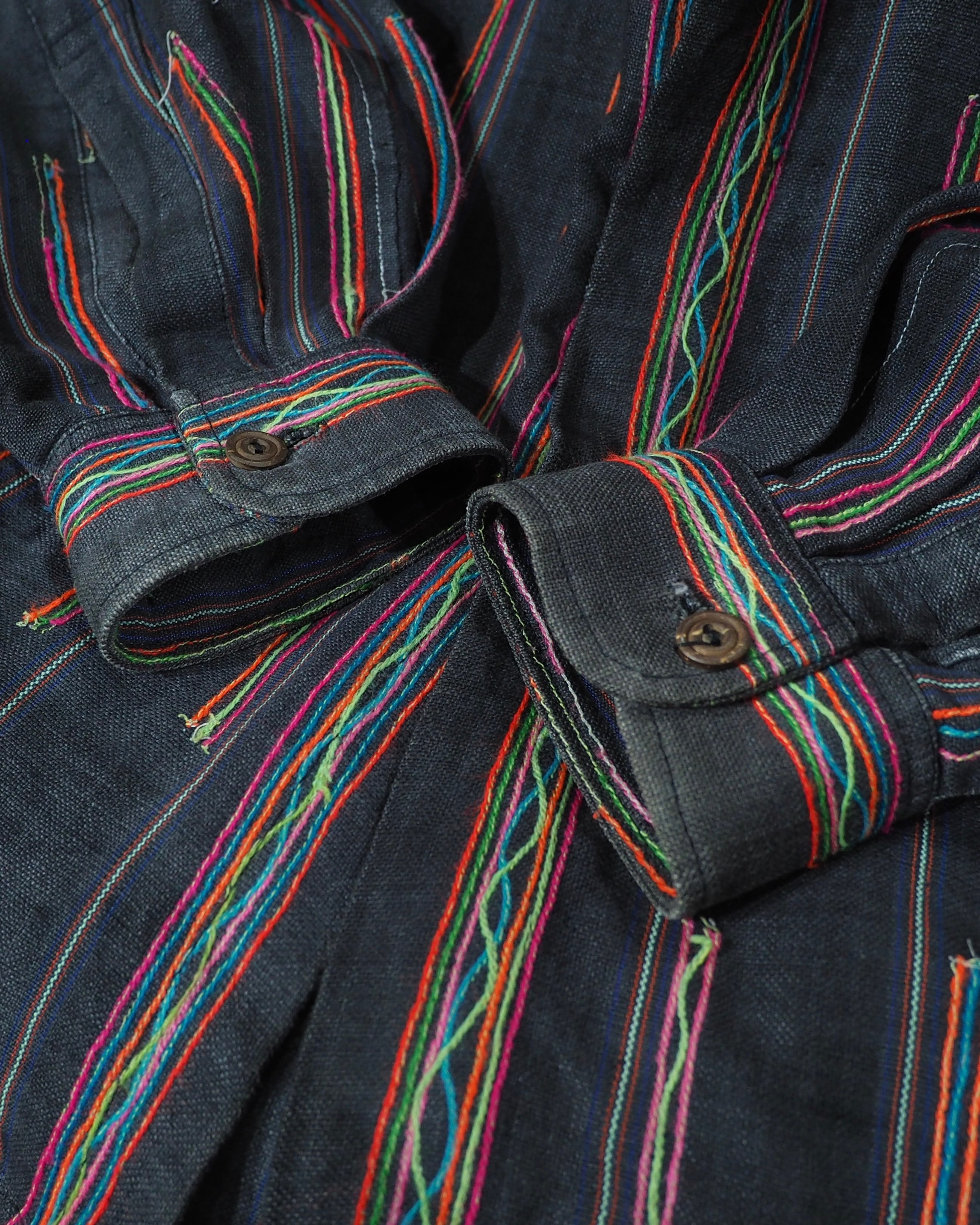 Colorful Thread Stripe Embroidery vintage Over Dyed shirt