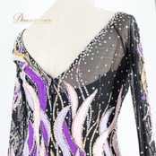 社交ダンス 衣装 スタンダードドレス ワンピース ドレス ブラック系 パープル系 黒 紫 フロート レース デモ 競技 ダンス パーティ 発表会 光沢 高級感 ゴージャス 光沢感 おしゃれ 女性用 ダンス衣装 パフォーマンス ダンスウェア