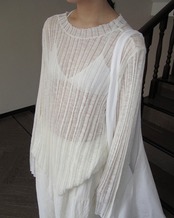 Sheer ribbed knit crew-neck Tops L0059