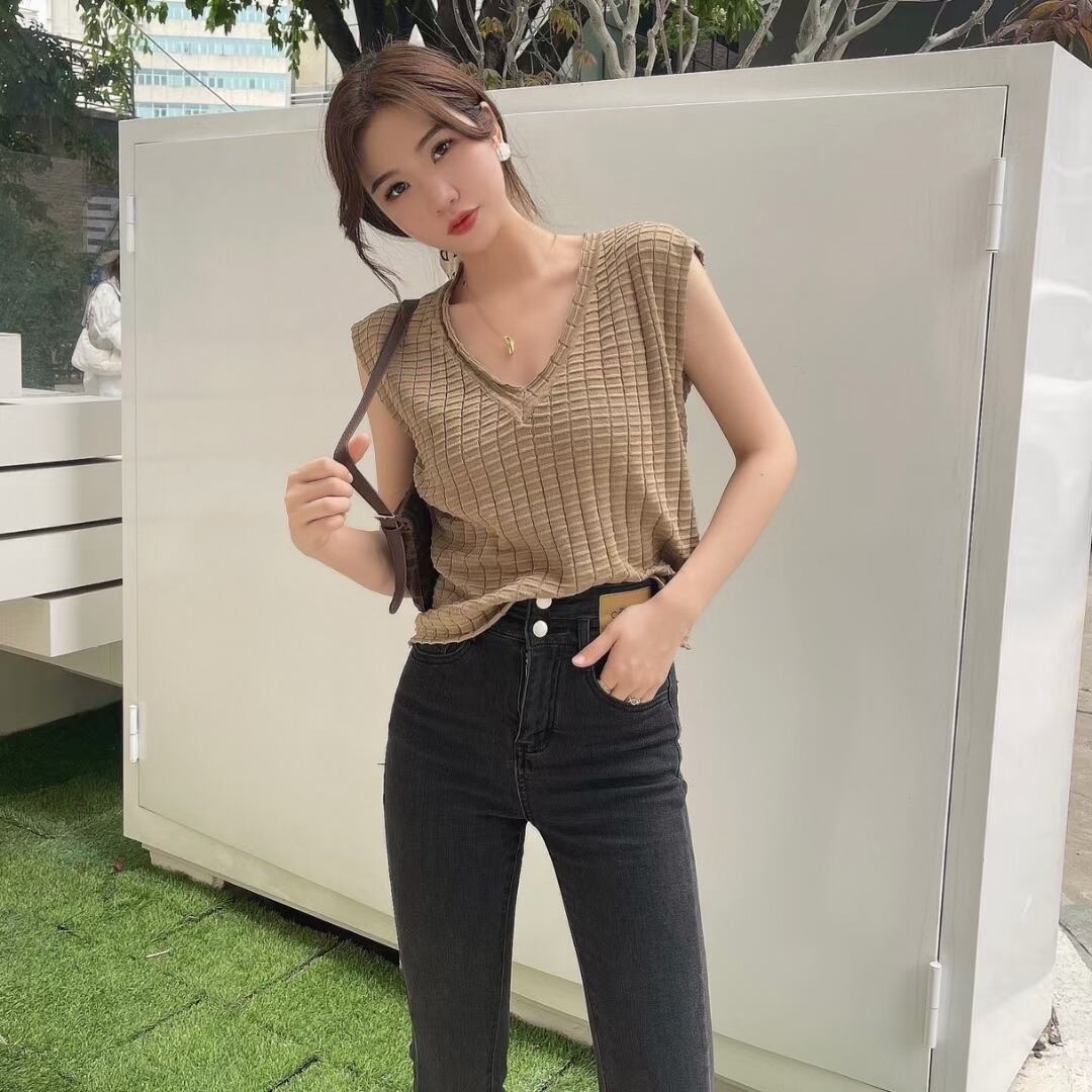 ワッフル風　Vネックトップス　AJ1050-2210