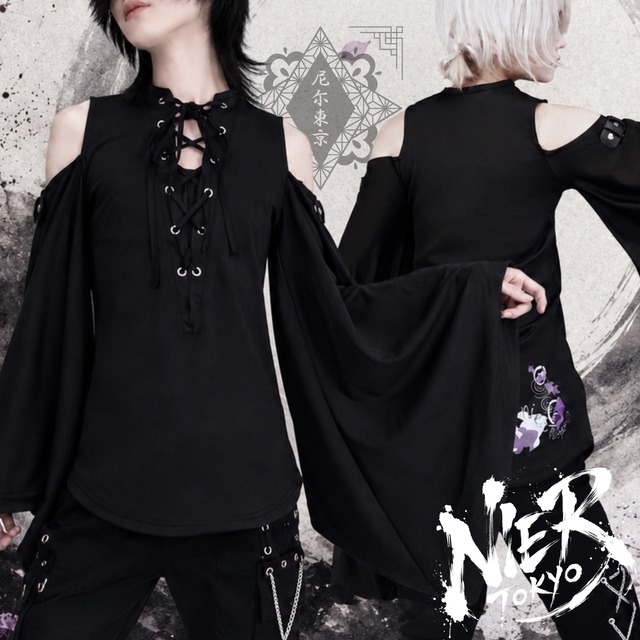 着物袖FRONT BRAID OFF-SHOULDER PULLOVER【和柄金魚】