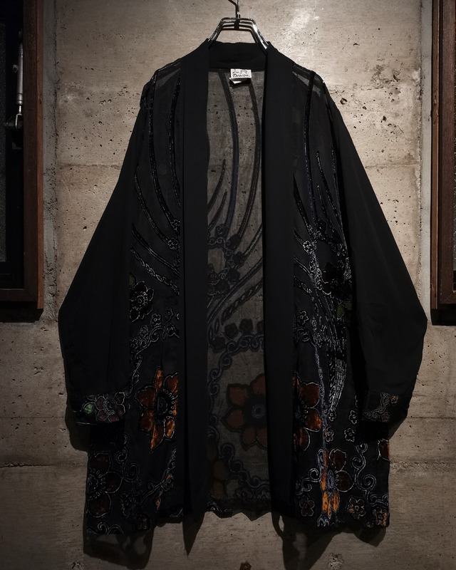 【Caka】Beautiful Velour Flower Design Vintage Loose Sheer Haori Jacket