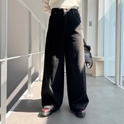 切替ワイドデニムPT/ブラック