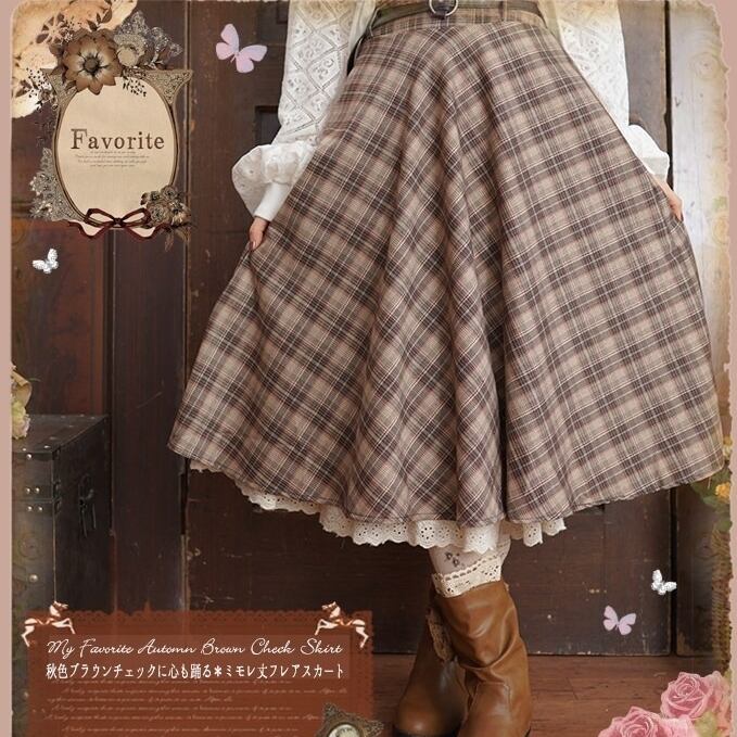 森ガール レトロ スカート ロング マキシ丈 レディース チョコブラウン チェック ガーリー コットン 秋 冬 デイリー お出かけ デート 可愛い キュート ガーリー オシャレ Aライン Sea Sign Post 森ガール レトロ スカート ロング マキシ丈 レディース チョコブラウン チェック ガーリー コットン 秋 冬 デイリー お出かけ デート 可愛い キュート ガーリー オシャレ Aライン Sea Sign Post
