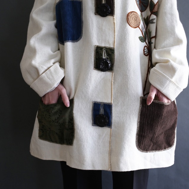 many patchwork and big button over size jacket