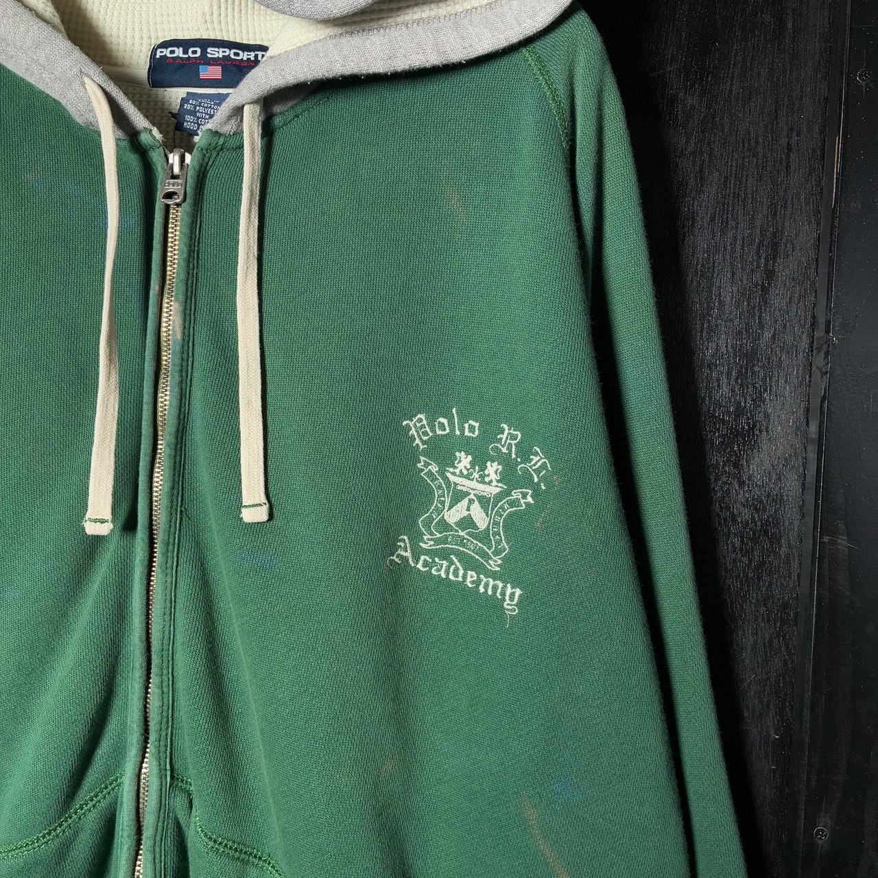 90s POLO SPORT ナンバリング　ジップパーカー　フード裏サーマル　緑　ポロスポ