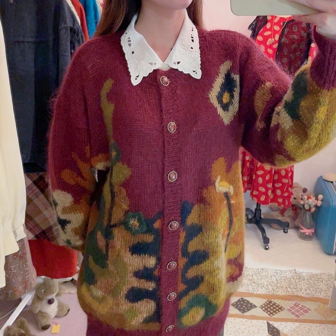 botanical lame knit cardigan