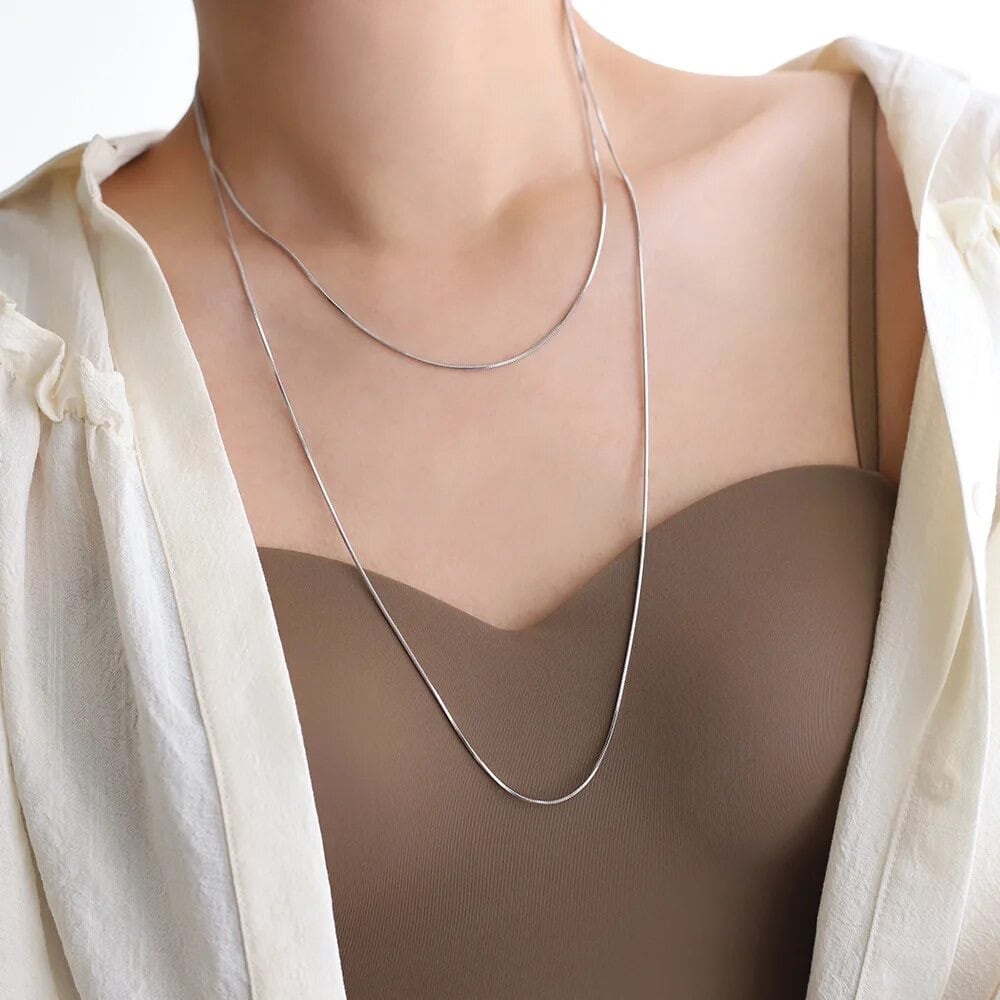 金アレ対応 316L 2連ロングスネークチェーンネックレス (0367)