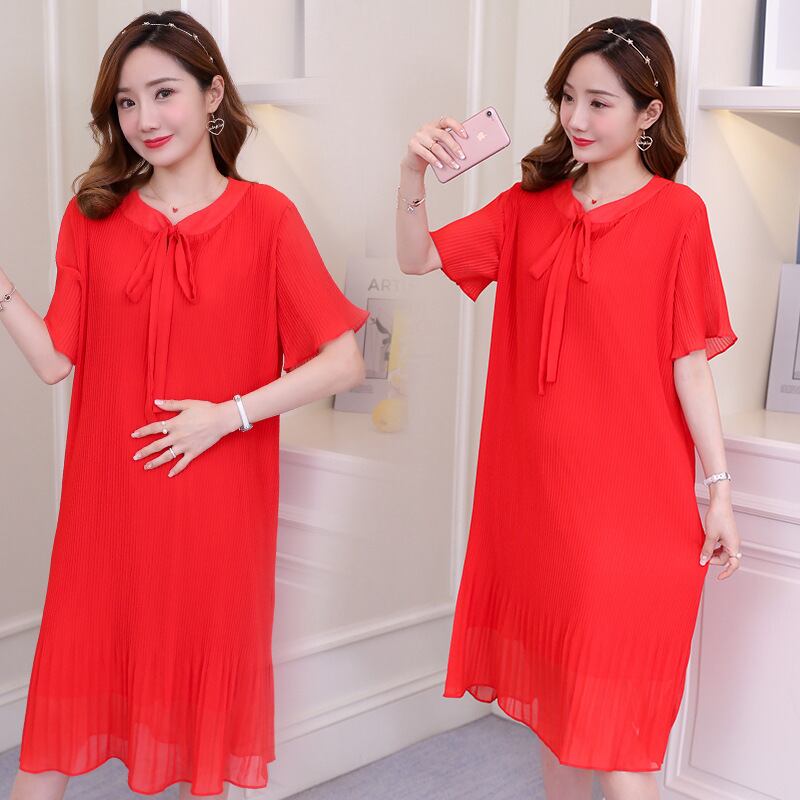 【新作】【送料無料】 マタニティドレス2019夏バージョンのプリーツシフォンマタニティドレスルーズタイラージサイズマタニティドレス-アリババ 大きめサイズ サマー 夏物 expec297266196519