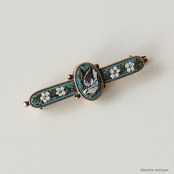 イタリアアンティーク マイクロモザイク 鳩と小花 バーブローチ