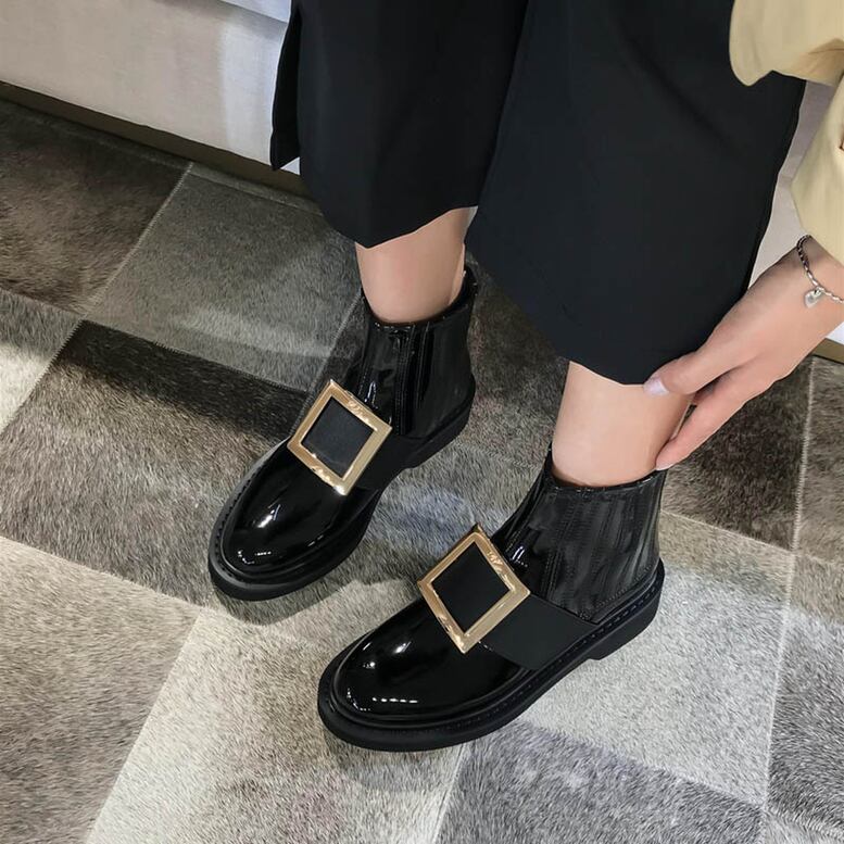 ☆美品☆miumiu 靴 ブーツ エナメル ベルト ショートブーツ 黒 ブラッ