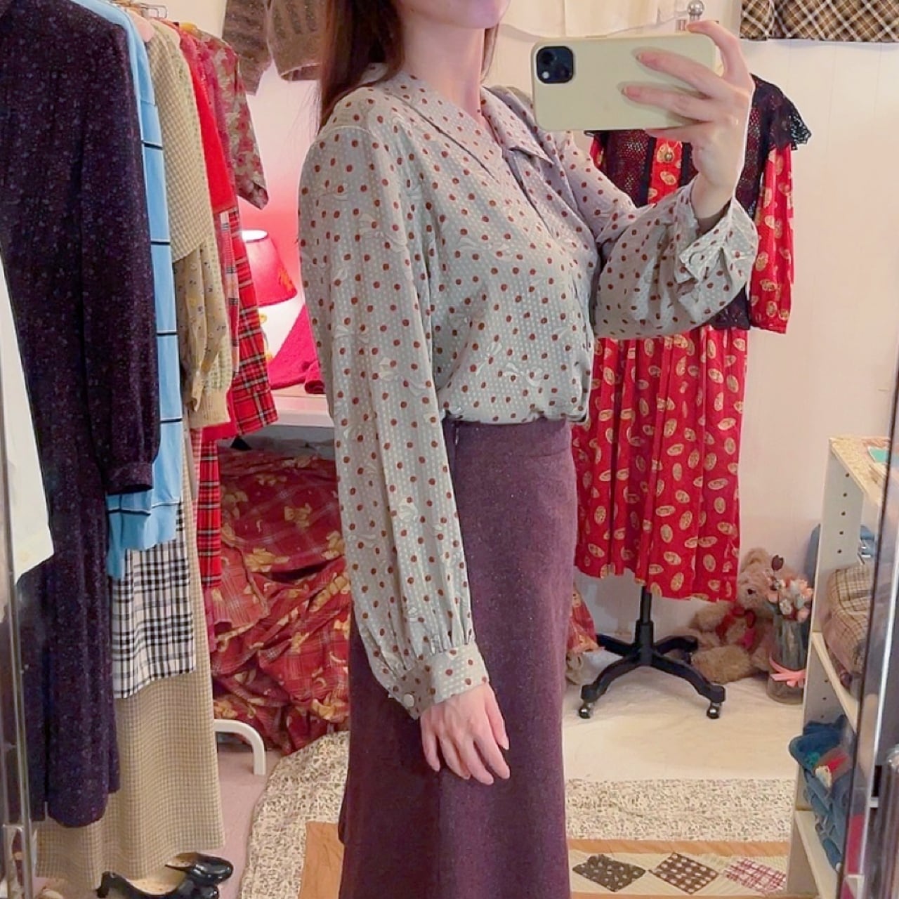 silver ribbon dot blouse