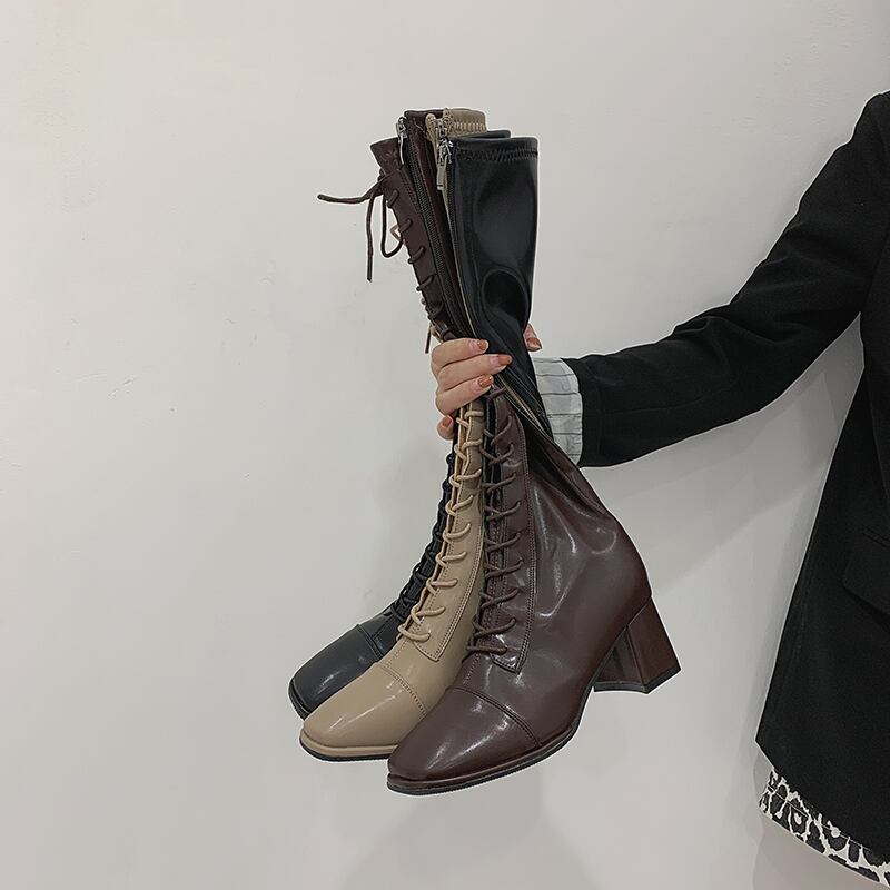 ロングブーツカジュアル 靴 シューズ スクウェア フェイクシューズ54763018399