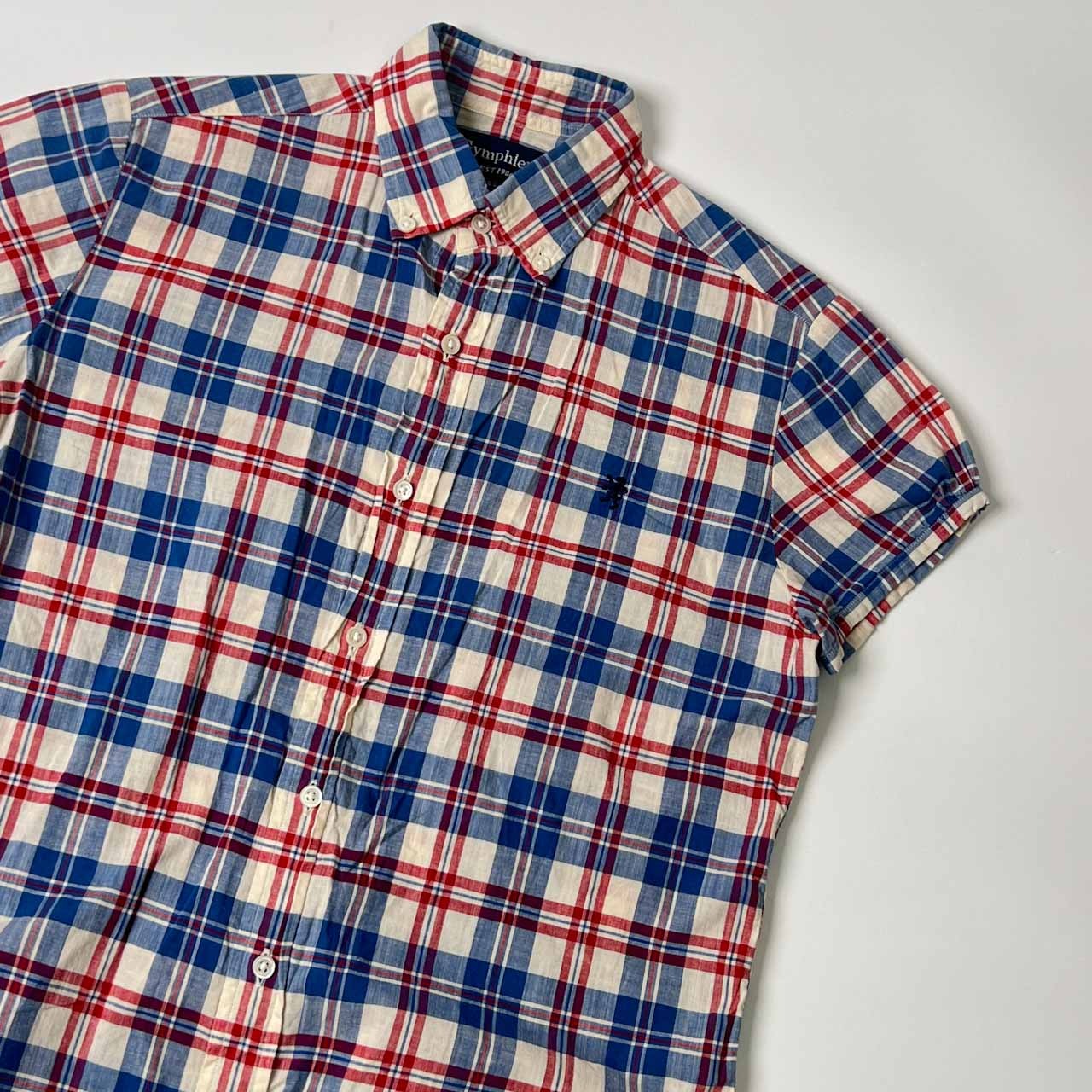 Gymphlex ジムフレックス チェック BD ボタンダウン 半袖シャツ 12/レッド×ブルー
