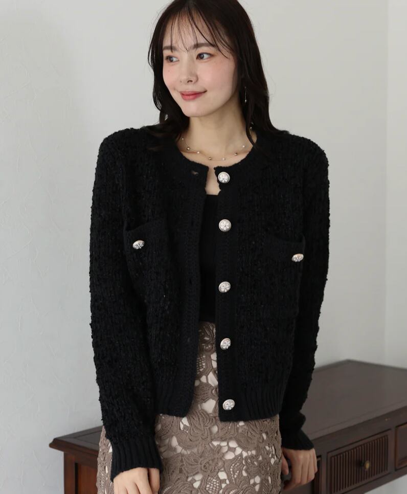 ナンバーミーTOKYO"TWEED KNIT CARDIGAN"BLACK