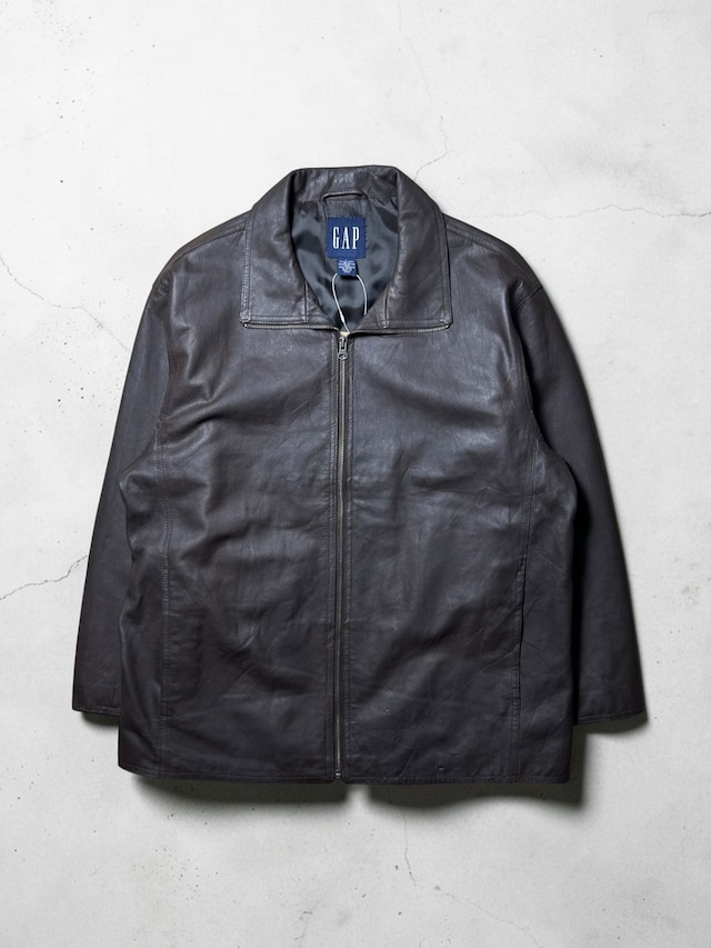 ［90s］GAP Genuine Leather Brown Full Zip Minimal 90s Style Jacket