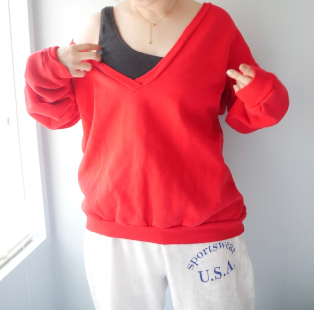 90s～US TULTEX over vneck sweat