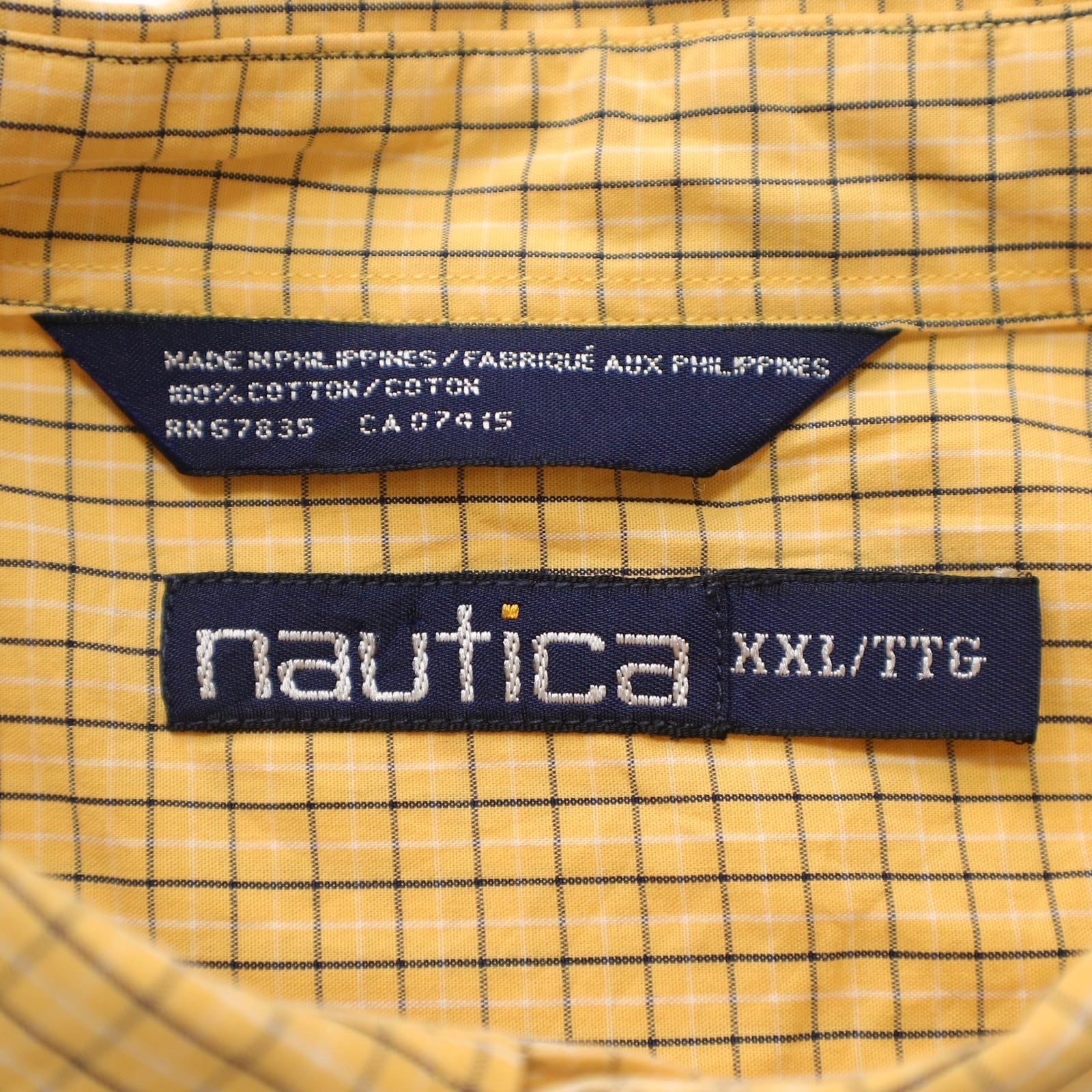90s NAUTICA チェックシャツ ボタンダウン長袖シャツ 黄 ノーティカ