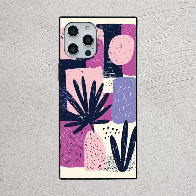受注生産 iPhoneケース 紫紙片と黒い花のZINEコラージュ｜花コラージュ ZINE052C