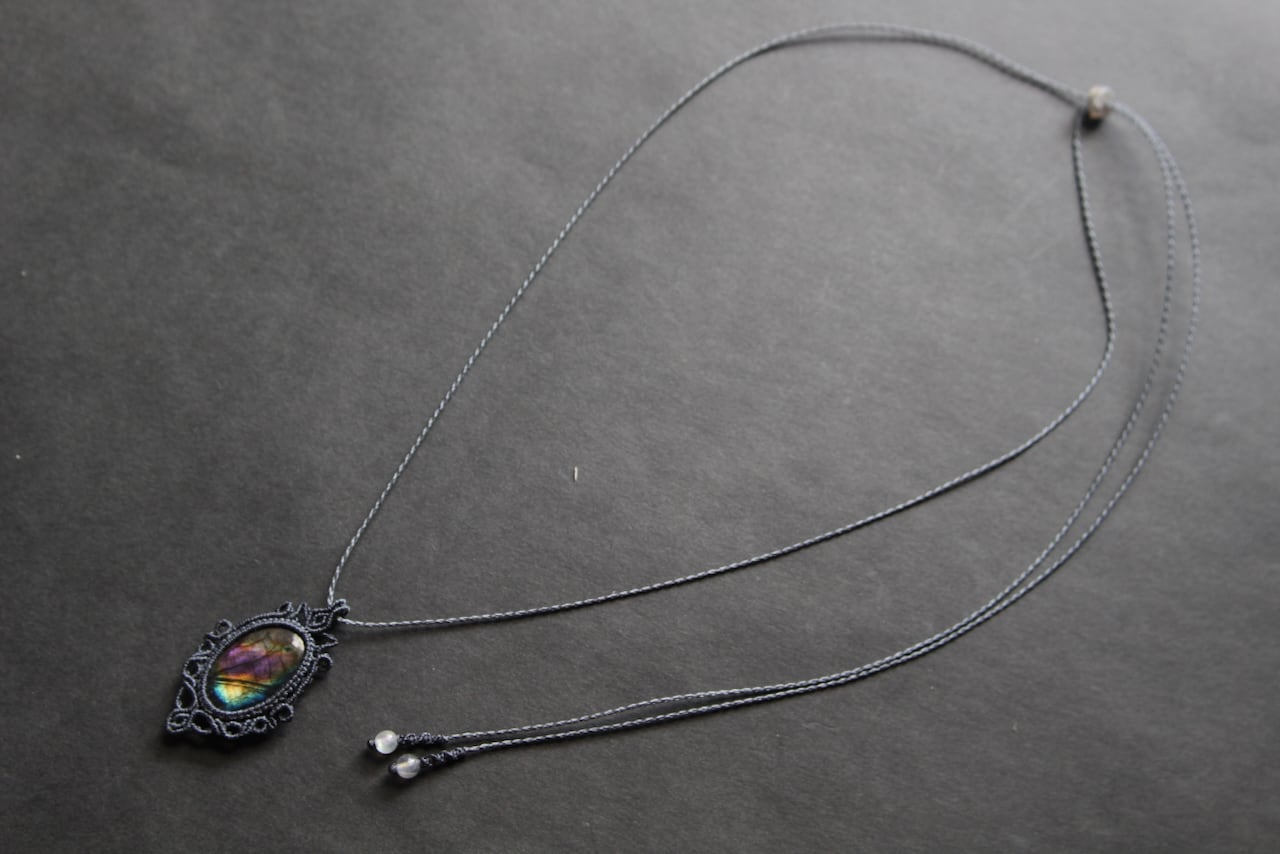 Multi Purple Labradorite micro macrame pendant