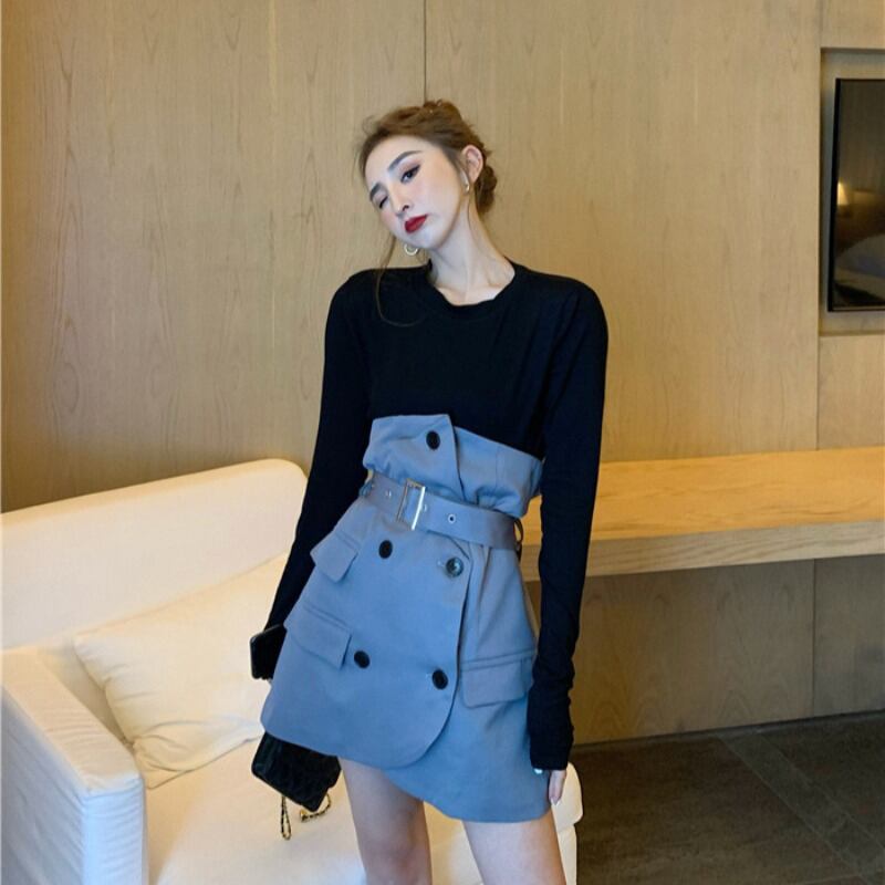 不規則な超ハイウエストスカート女性の夏のスプリットスプリット細いラインショートスカート2020新しい黒のスカート ブラックストロベリース20722905370