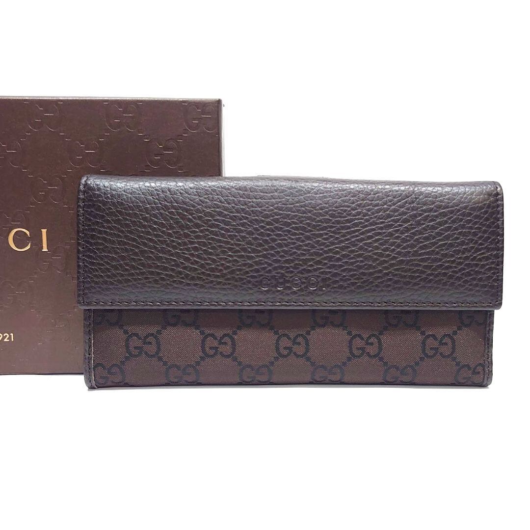 GUCCI グッチ Wホック 長財布 ロングウォレット GGナイロン レザー