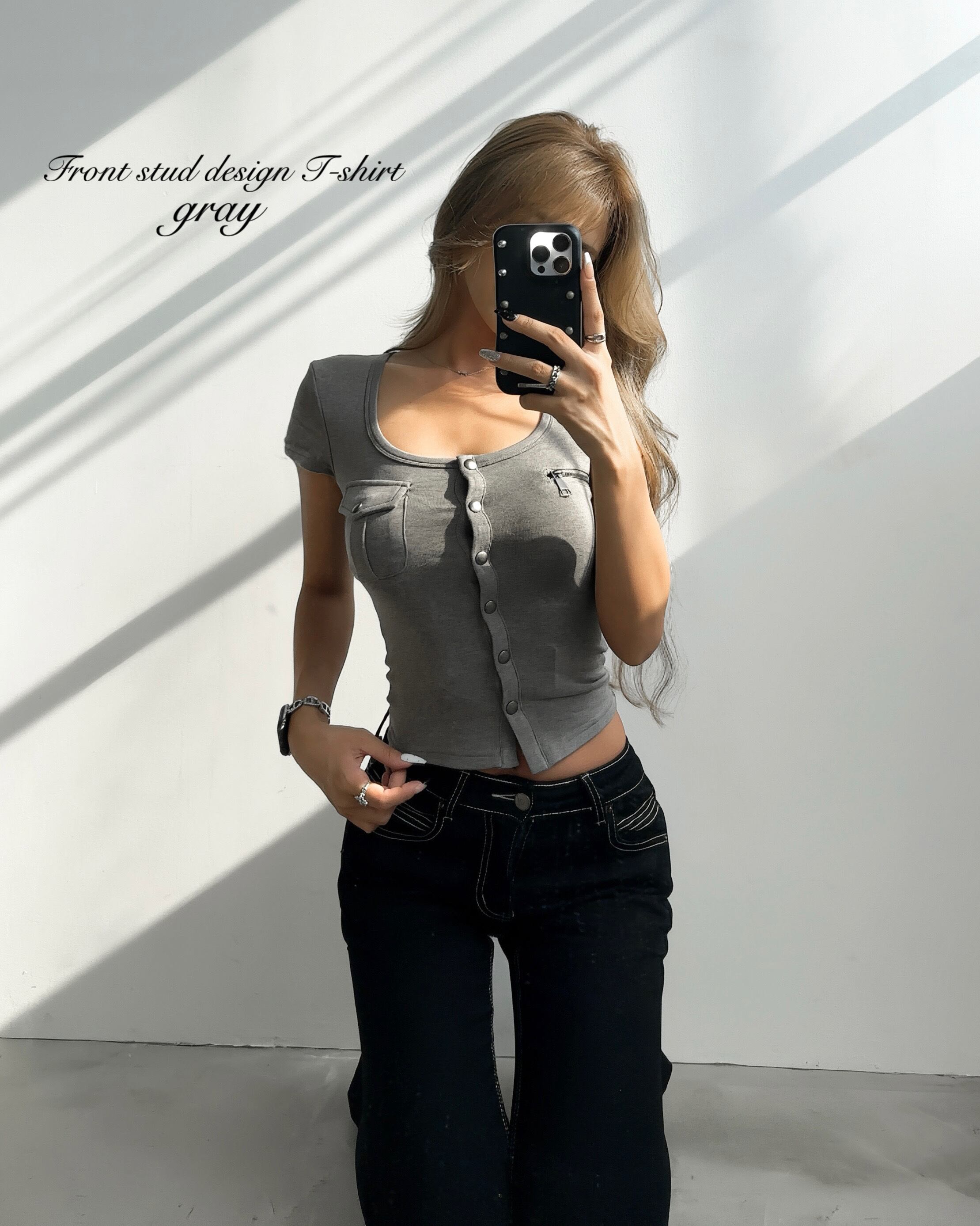 GIENGE ジーアング 即納】Front stud design T-shirt【4カラー】 | GIENGE［ジーアング］