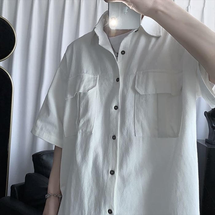オーバーサイズ 半袖 シャツ カジュアルシャツ 無地 ゆったり 羽織り