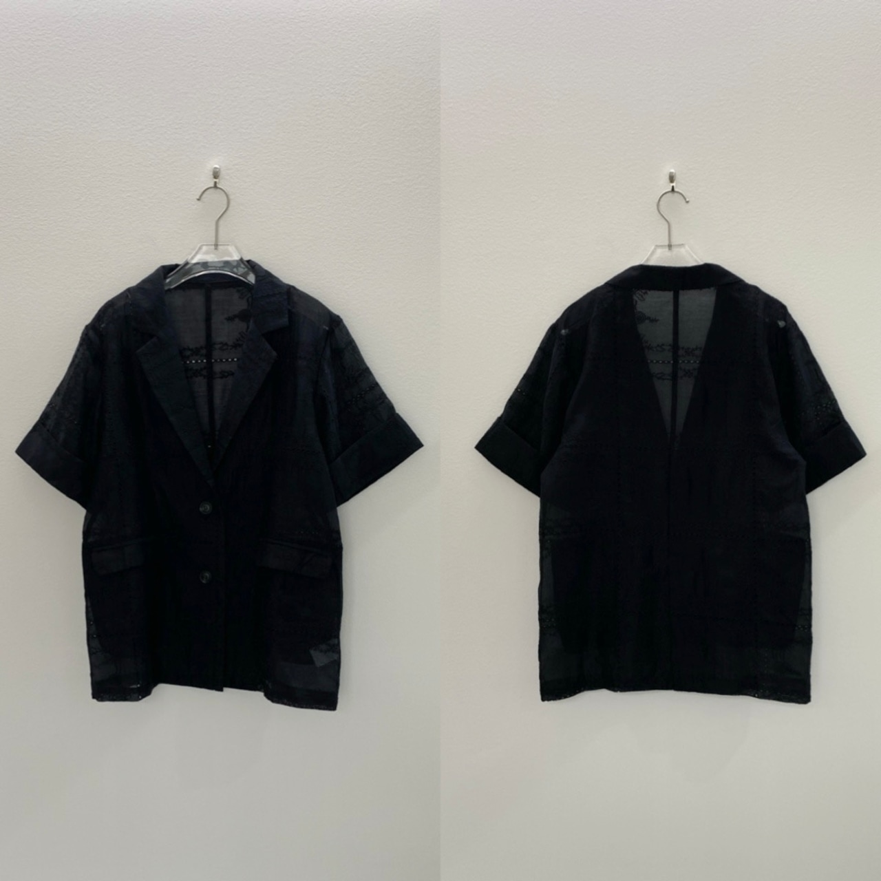 ボタニカル刺繍テーラードシャツJK/ブラック