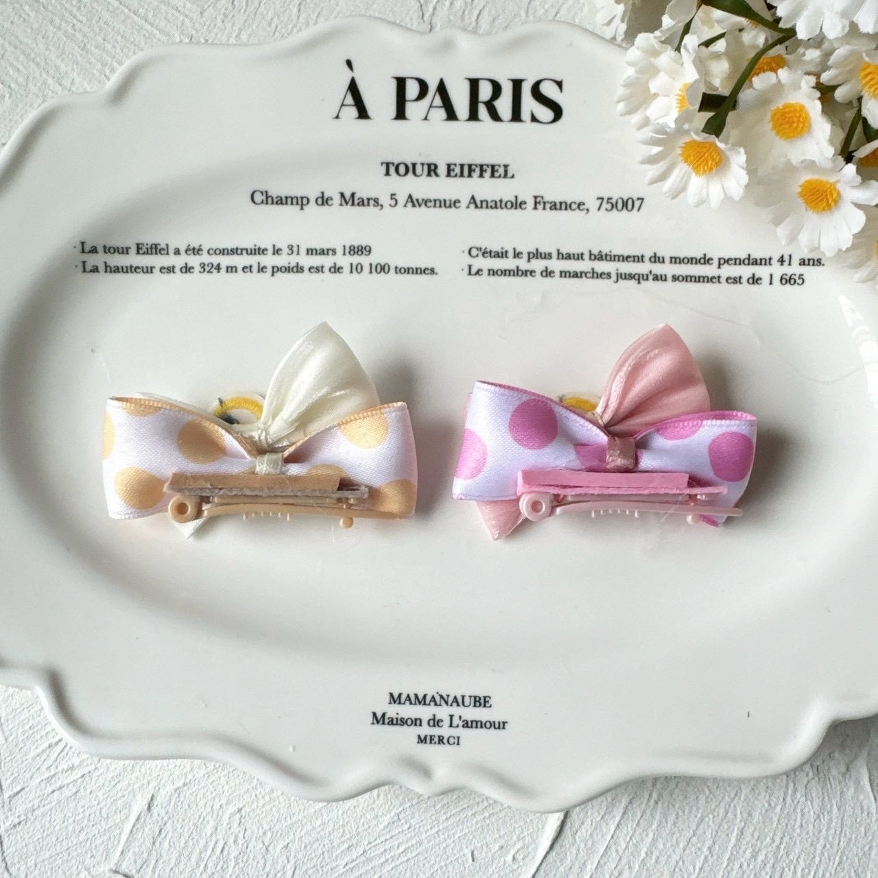 ひよこのドットリボンバレッタ