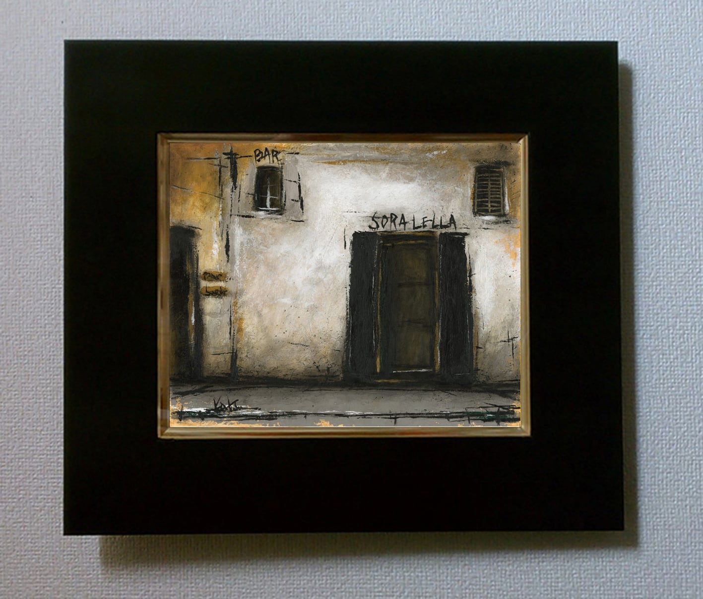風景画 パリ 油彩画「路地裏の緑のカフェ」 | KatsuArtGallery