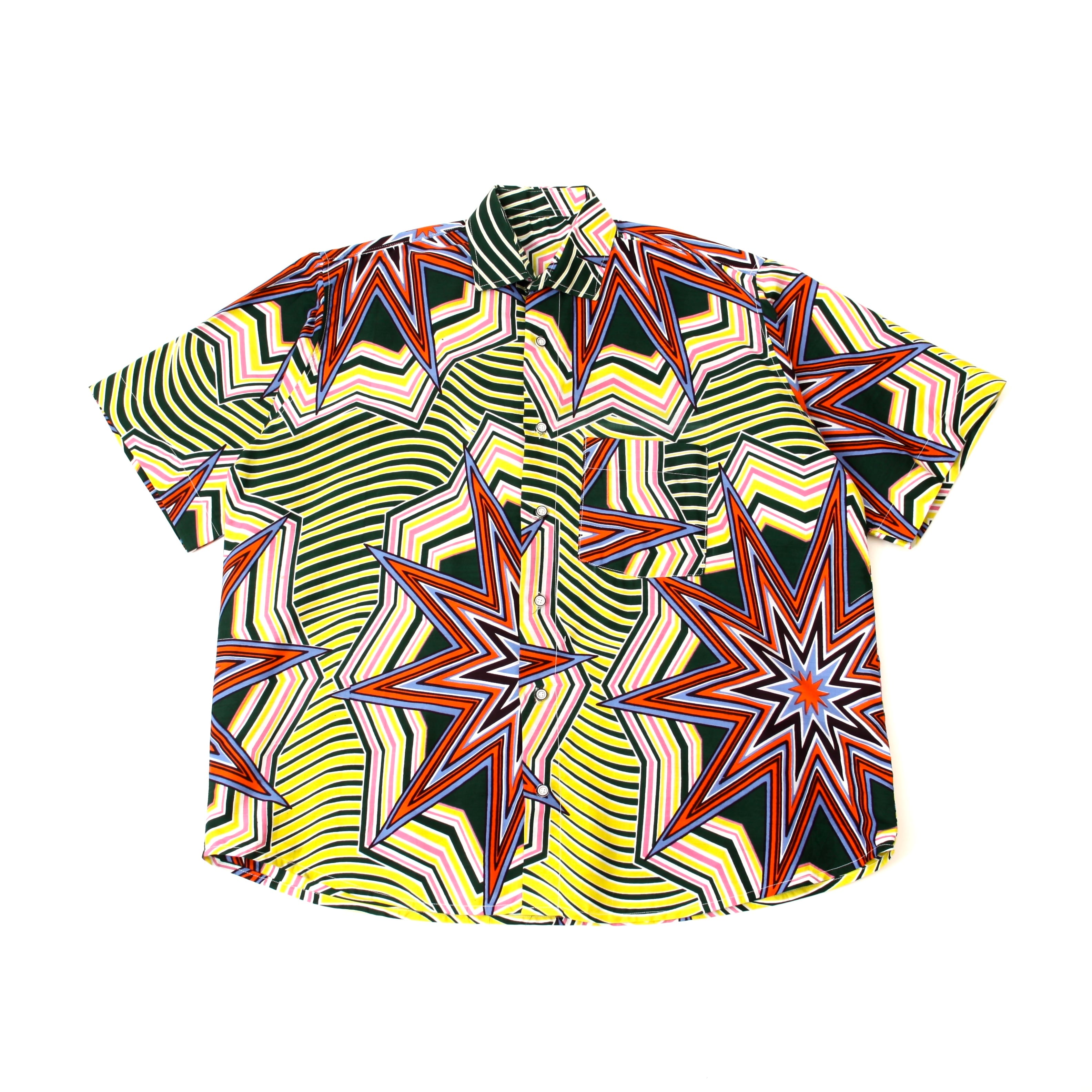 0363. atomic pattern shirt グリーン アトミックパターン 幾何