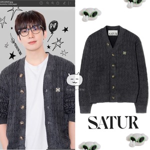 在庫少なめ！★SEVENTEEN ウォヌ 着用！！【SATUR】Faro Over Size Cable Cardigan Classic Black