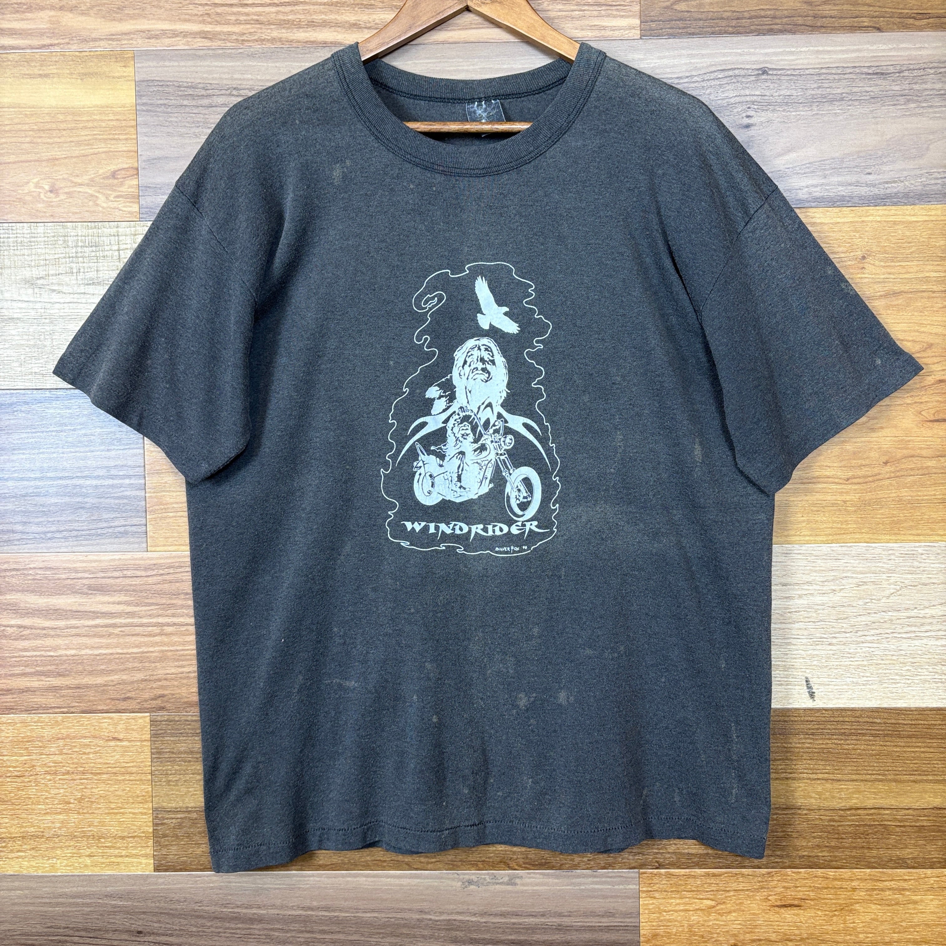 フェード 墨黒 USA製 90s WINDRIDER モーターサイクル T-sh GOOD FADE USA製 90s WINDRIDER モーターサイクル T-sh Tシャツ サイズ