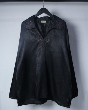 【Caka BLACK】Beautiful Embroidery Design L/S Skipper Shirt