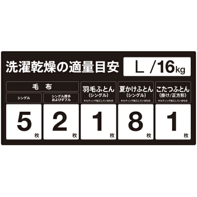 洗濯乾燥機適量パネル　Ｌ/16kg