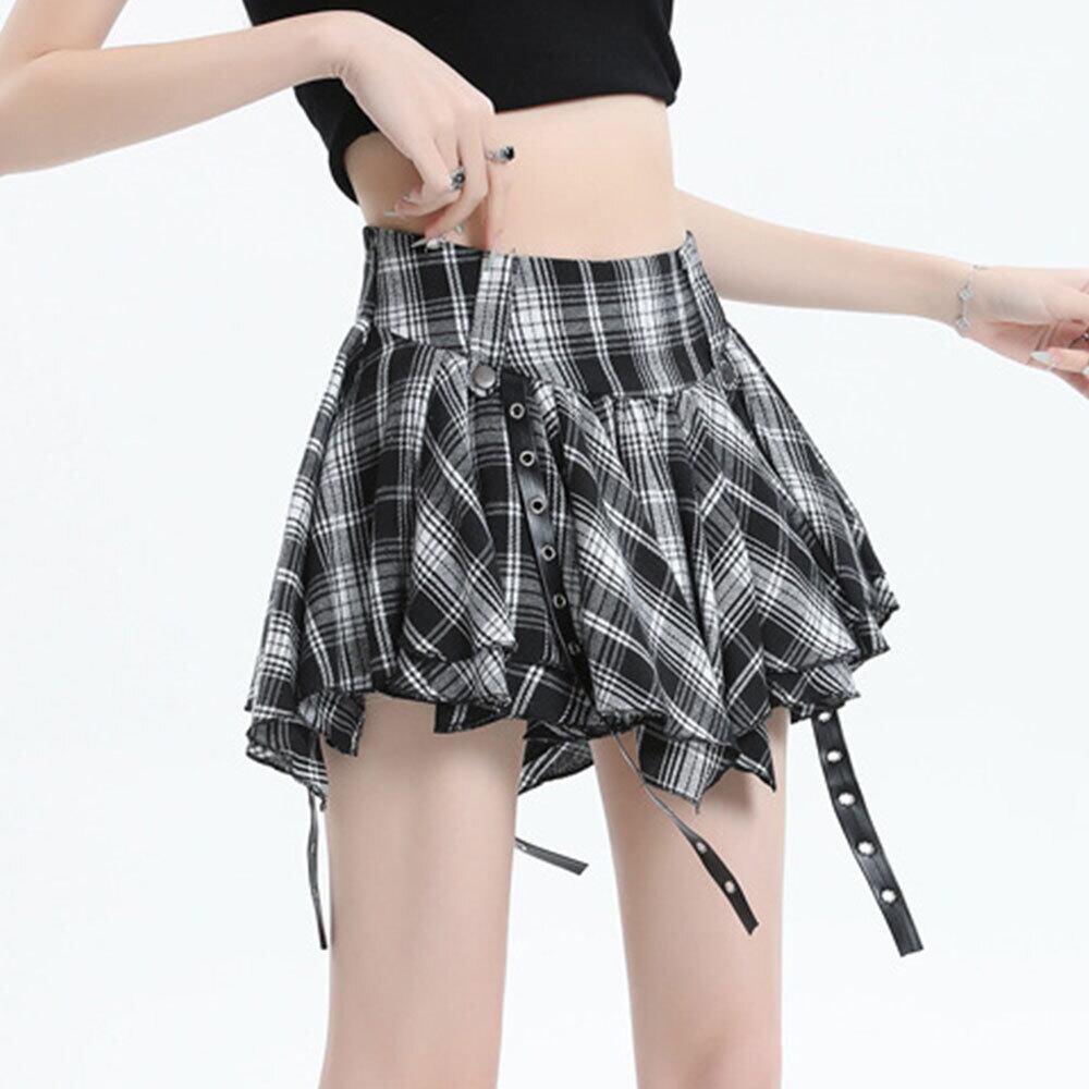 【送料無料】 チェック柄 ミニスカート アシンメトリー レディース 春夏 韓国 原宿系 ストリート アメカジ 大人 カジュアル かわいい ロック パンク Y2K 裏地付き 大人可愛い 大人女子