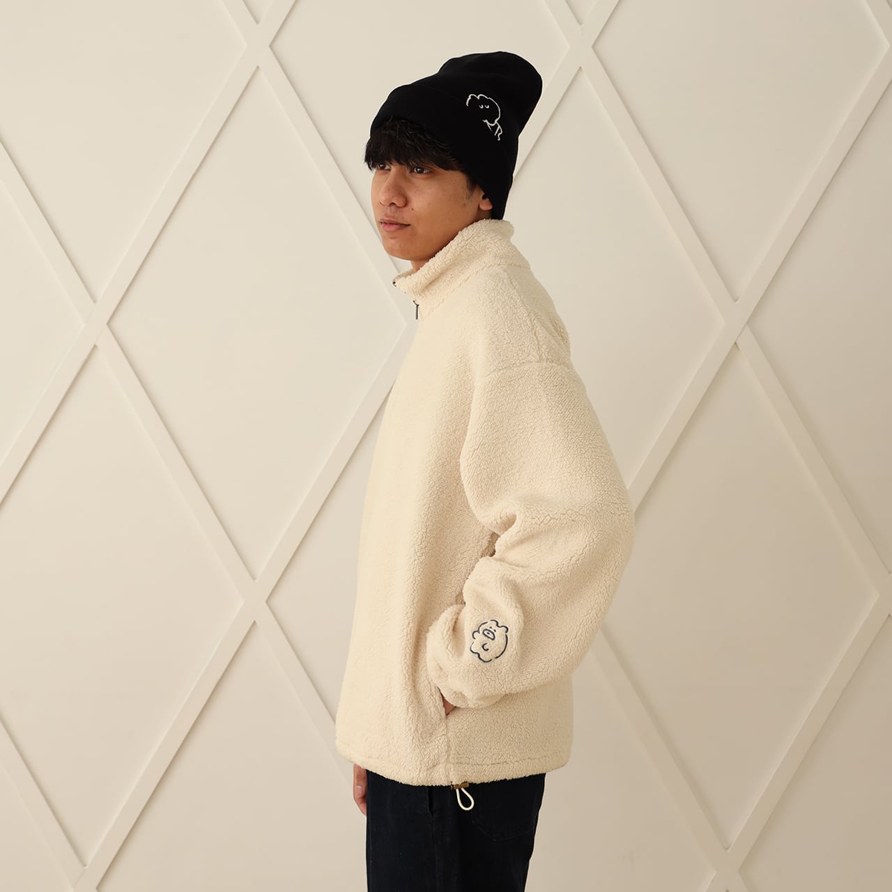 ウサクマのモコモコハーフジップ /ネイビー（MK-406） | もくもく