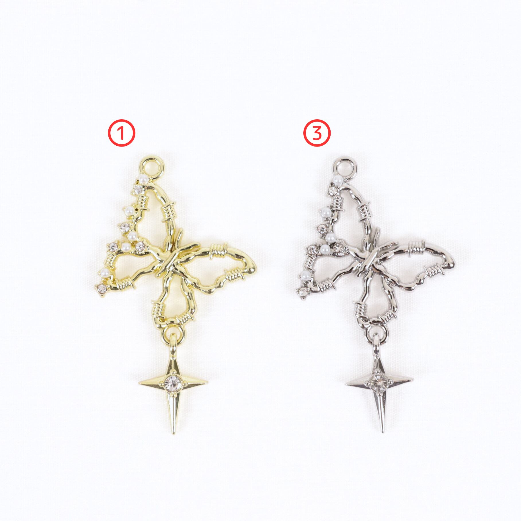 蝶 揺れるダイヤ パーツ ゴールド シルバー 金属 パール