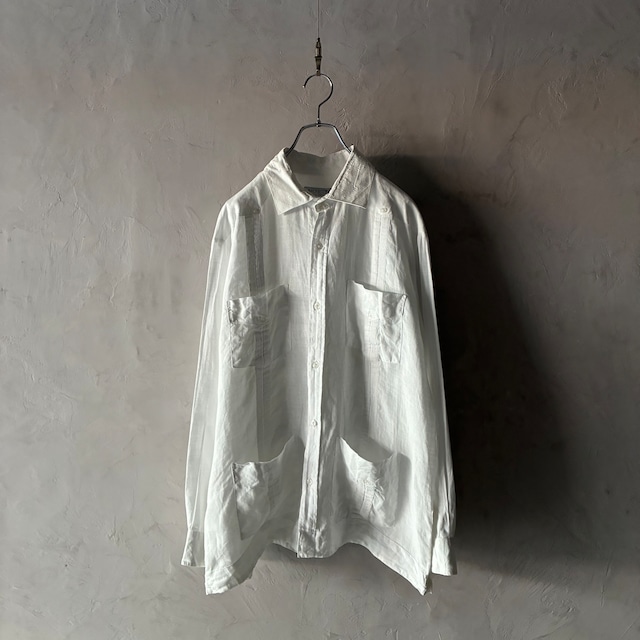 -MOJITO- long sleeve linen Cuba shirt White