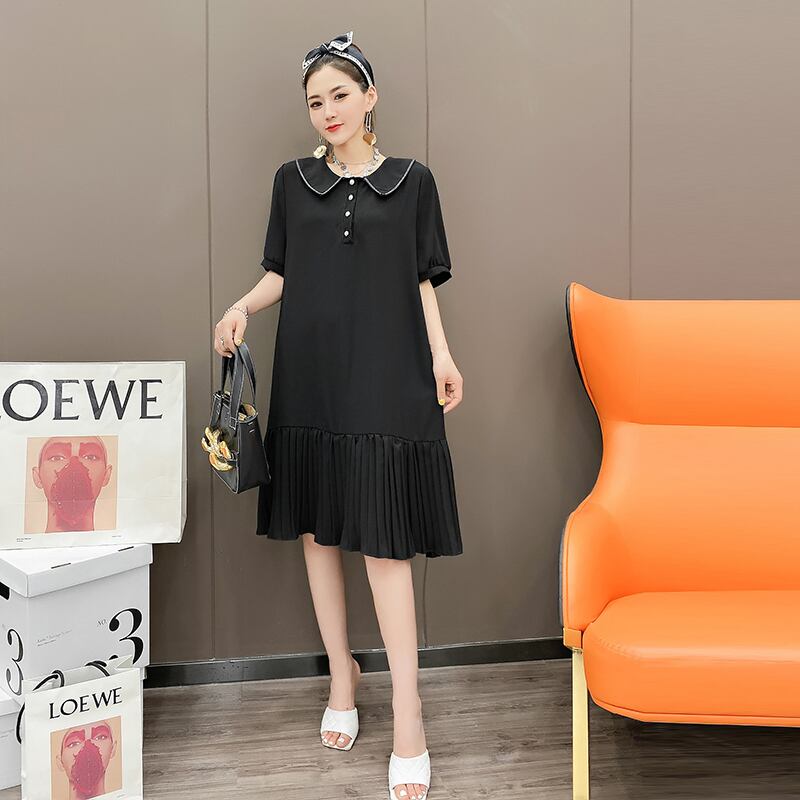 スタンダードカジュアルプリーツルーズドレス スカート レトロ 大きめサイズ ミックスインファッション28960057626