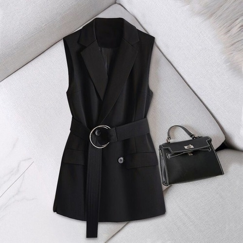 belted tailored long vest / l0470