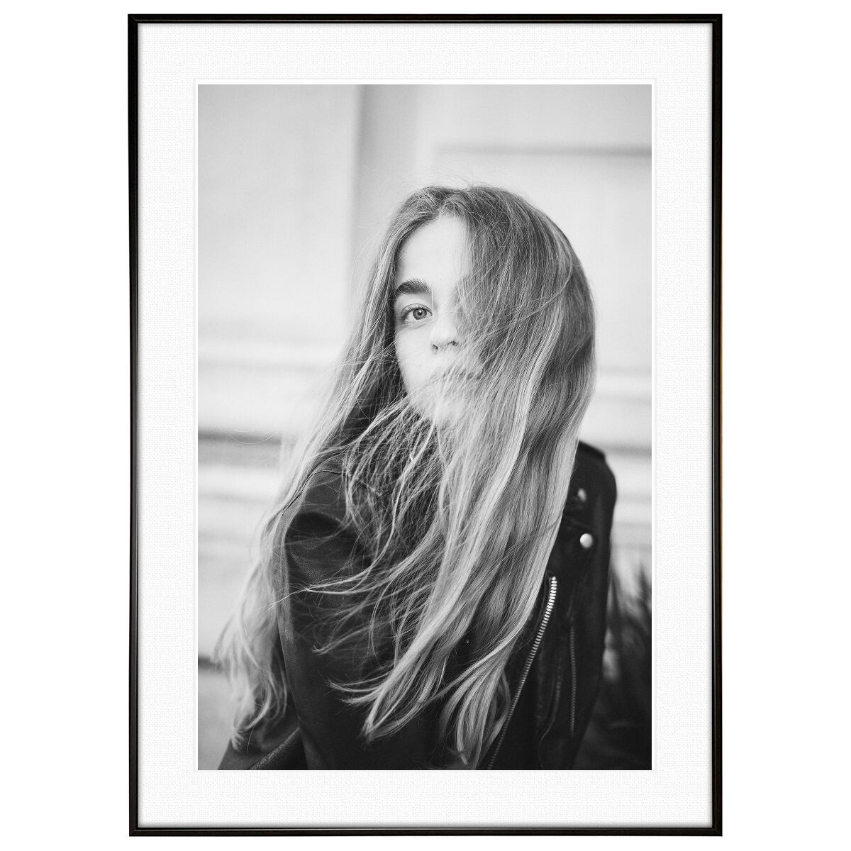 人物写真 長い髪の女性 インテリアモノクロアートポスター額装 AS2386