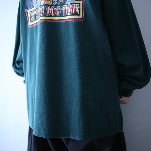 "BIG DOGS" beer bottle back printed over silhouette l/s tee