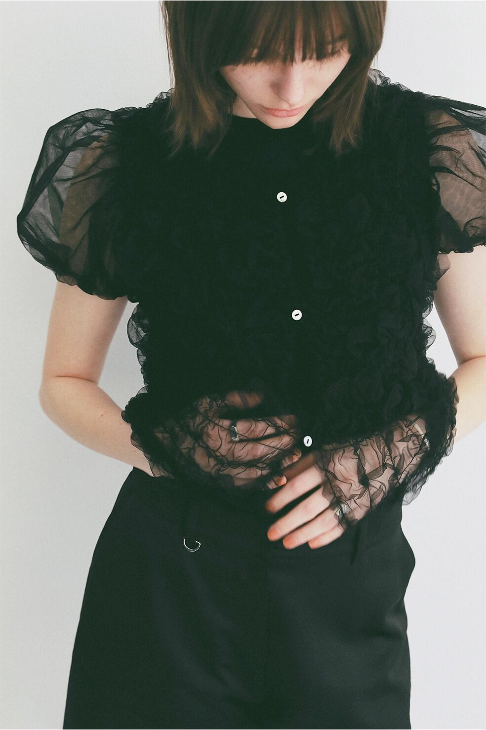 CLANE(クラネ) TULLE VEST LAYERED TOPS BLACK | サウスオレンジ